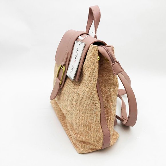 Jen & Co. Avani Backpack Vegan Leather Woven Fabric 11.5x12x4.5 inches Ash Pink - Picture 2 of 9